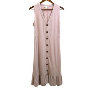 Monteau Button Linen Blend  Midi Dress. Size Large‎
